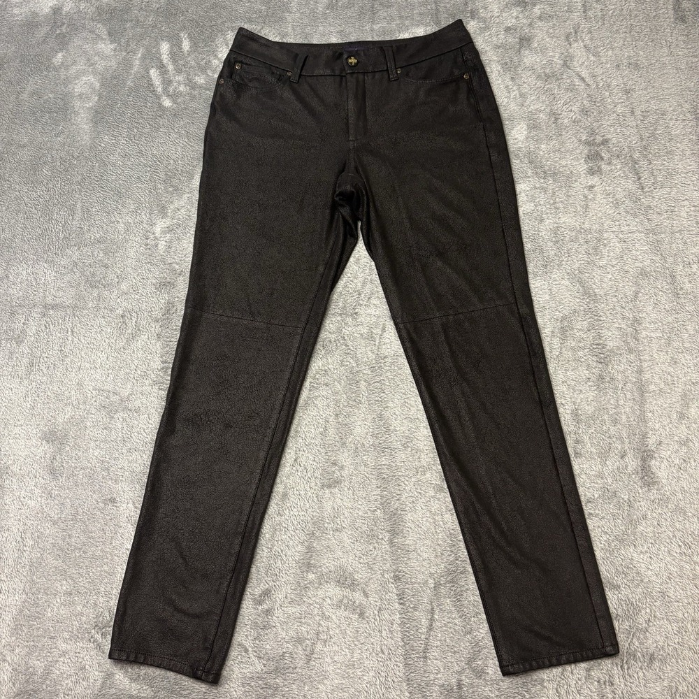 NYDJ Faux Leather Legging Pants Womens Size 6 Black Skinny Stretch